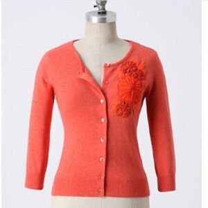 Anthropologie Tabitha Beaded Eglantine Coral Cardigan Angora Cashmere XS